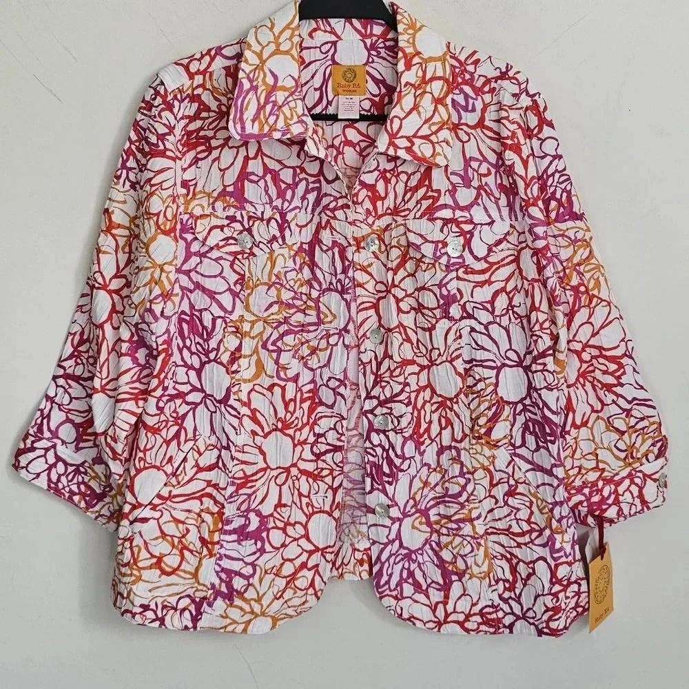 Ruby Rd Print Button‎ Down top 16W NWT - Picture 4 of 6